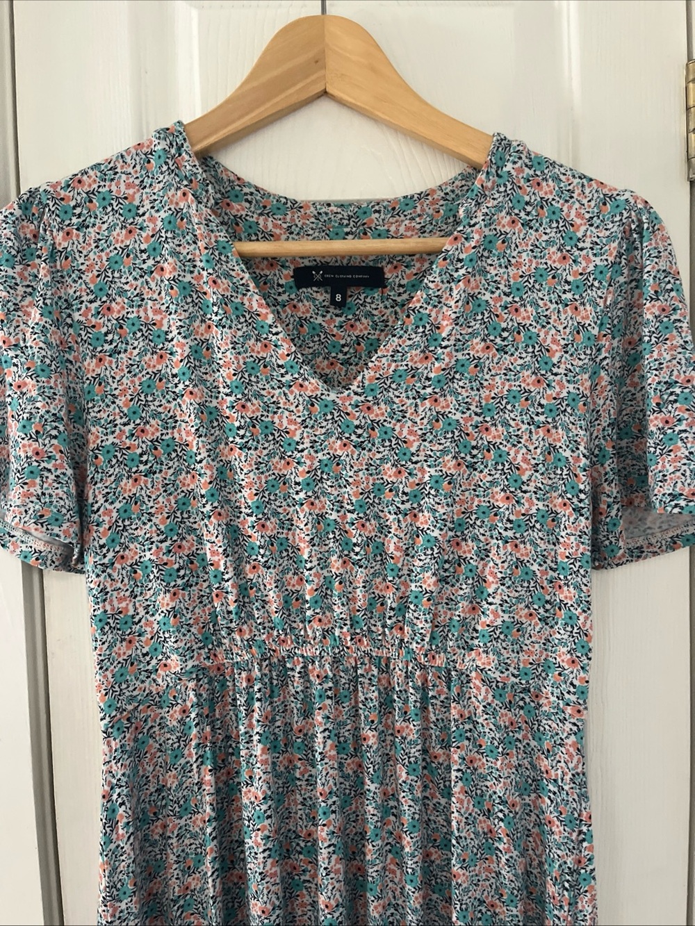 Women's Teal and Coral Floral V-Neck Midi Dress